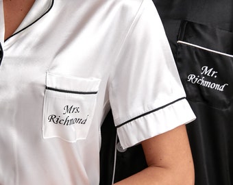 Wedding pjs, Personalized Pajamas for Couple, Honeymoon/Anniversary gift, Mr and Mrs Custom Groom and Bride Pajamas - S+L, Made To Order