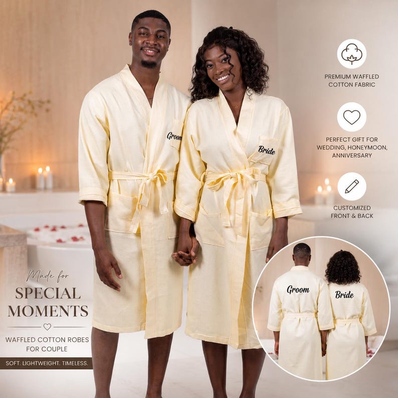 Mr and Mrs Cotton Robes, Wedding Robes, Custom Waffled Cotton Bathrobes ...