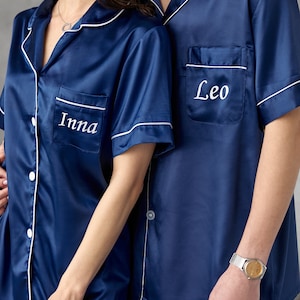 Personalized Pjs with names, Mr and Mrs pajamas, Gift for Couple, Satin pajamas, Plus size pajamas, Wedding pjs, Honeymoon, Anniversary-S+L
