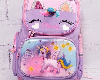 Personnalisé Enfants Sac à Dos Nom Personnalisé Licorne Filles À L'École Sac EBa - Foto 3