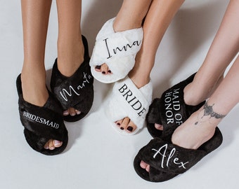 Bachelorette Fluffy Cross Slippers, Party Matching Slippers, Bachelorette gifts, Custom slippers, Bridesmaid gifts, Fluffy slippers-alf+bold