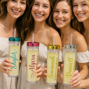 Personalized Bridesmaid Tumblers with Names – Custom Bachelorette Party Cups – Bridal Party Gift – Wedding Favors for Bride & Her Crew