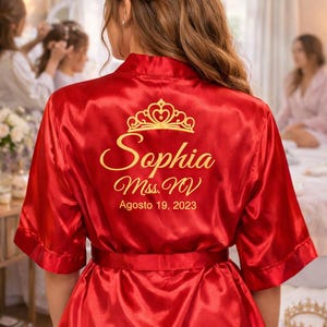 Custom Quinceanera Satin Robe and Slippers Set, Personalized Mis Quince Robe, Quinceañera Getting Ready Outfit, Sweet 15 Birthday Gift