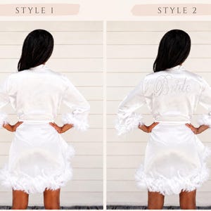 Satin Robe with Feathers, Bridesmaid Robes, Custom robes, Feathers Satin robe, Personalized robe, Getting ready Robe, Bridal party robe -alf image 6