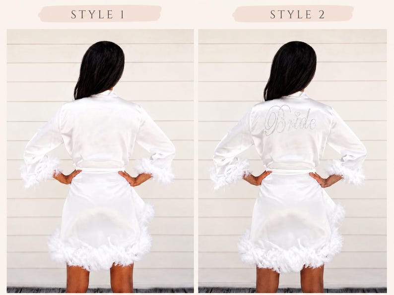 Satin Robe with Feathers, Bridesmaid Robes, Custom robes, Feathers Satin robe, Personalized robe, Getting ready Robe, Bridal party robe -alf image 6