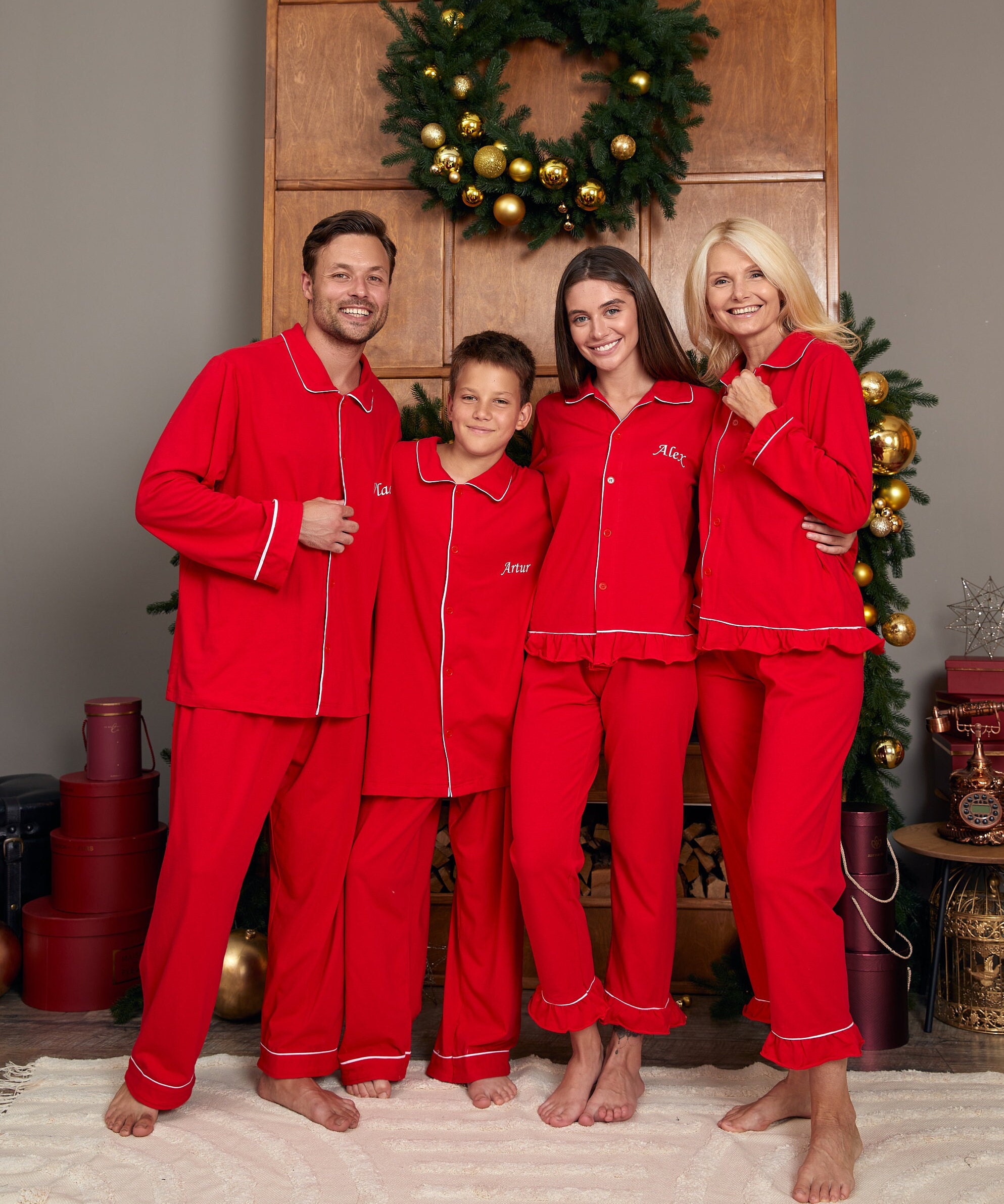 Custom Xmas Cotton Pajamas for Family Matching Red Xmas Pjs