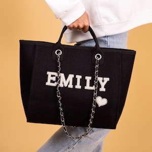 Custom Tote bag, Large Beach Tote, Bridesmaid tote bags, Mrs Custom Bag, Bride Tote bag, Bridal Gift, Honeymoon beach bag - chain,pearl