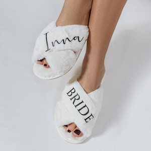 Mrs Bridal Fluffy slippers, Bride Gift, Bridal shower, Custom slippers, Wedding slippers, Bachelorette Party Gift Custom Slippers - alf+bold
