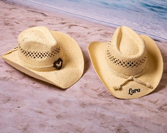 Bachelorette hats, Cowboy party hats, Personalized hat, Custom Cowgirl hats, Bridesmaid gifts, Bridal party sun hats - heart, Made To Order