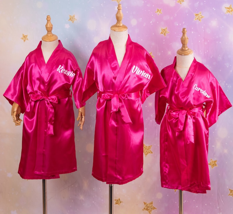 Birthday Spa party robes, Flower Girl robe, Mini Bride robe, Custom Kids Satin robes, Sleepover party, Sorority gifts, personalized robes