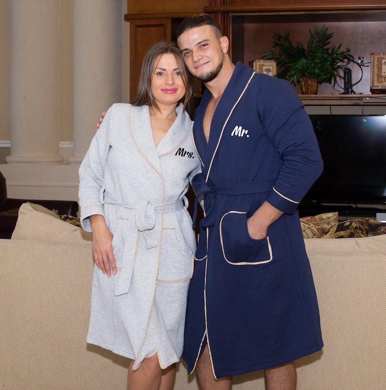 King and Queen Bathrobes With Collar Monogramed Bathrobes Etsy
