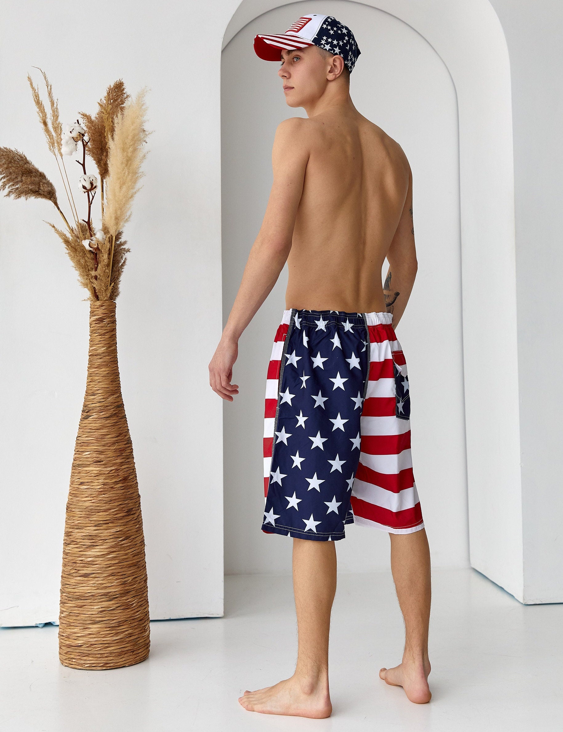 American flag cheap swimsuit mens