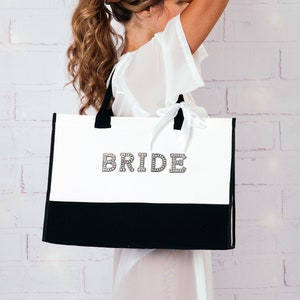 Bride Tote Bag, Custom Mrs Bridal Bag Gift, Wedding day Bride Bag, Custom Text Bride Bag, Large Tote Beach Bag, Honeymoon Gift Bag- black
