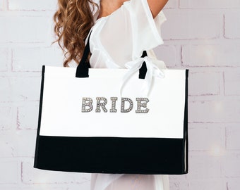 Bride Tote Bag, Custom Mrs Bridal Bag Gift, Wedding day Bride Bag, Custom Text Bride Bag, Large Tote Beach Bag, Honeymoon Gift Bag- black