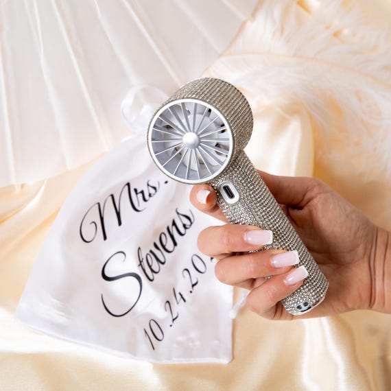 Bridal Handheld Fan, Rhinestone Wedding Fan for Bride, Personalized Bridal Gift with Custom Name & Date,Bachelorette Accessory,Made To Order