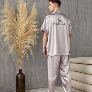 Personalized Pajama set for Men, Custom Groom Satin Pajamas, Mr Pajama, Wedding gift, Gift for Him, Gift for husband, Gift for Groom - S+L