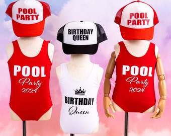 Customized Kids Birthday party swims, Custom Pool party matching Kids bikini,Birthday princess and squad Girls Swimsuits-IM+AL,Made To Order