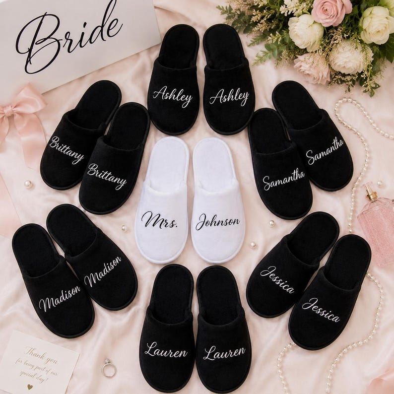 Custom Spa Party Slippers, Bridesmaid slippers, Bachelorette gifts, Slippers with names, Personalized slippers, Bridesmaid proposal -alfr image 6