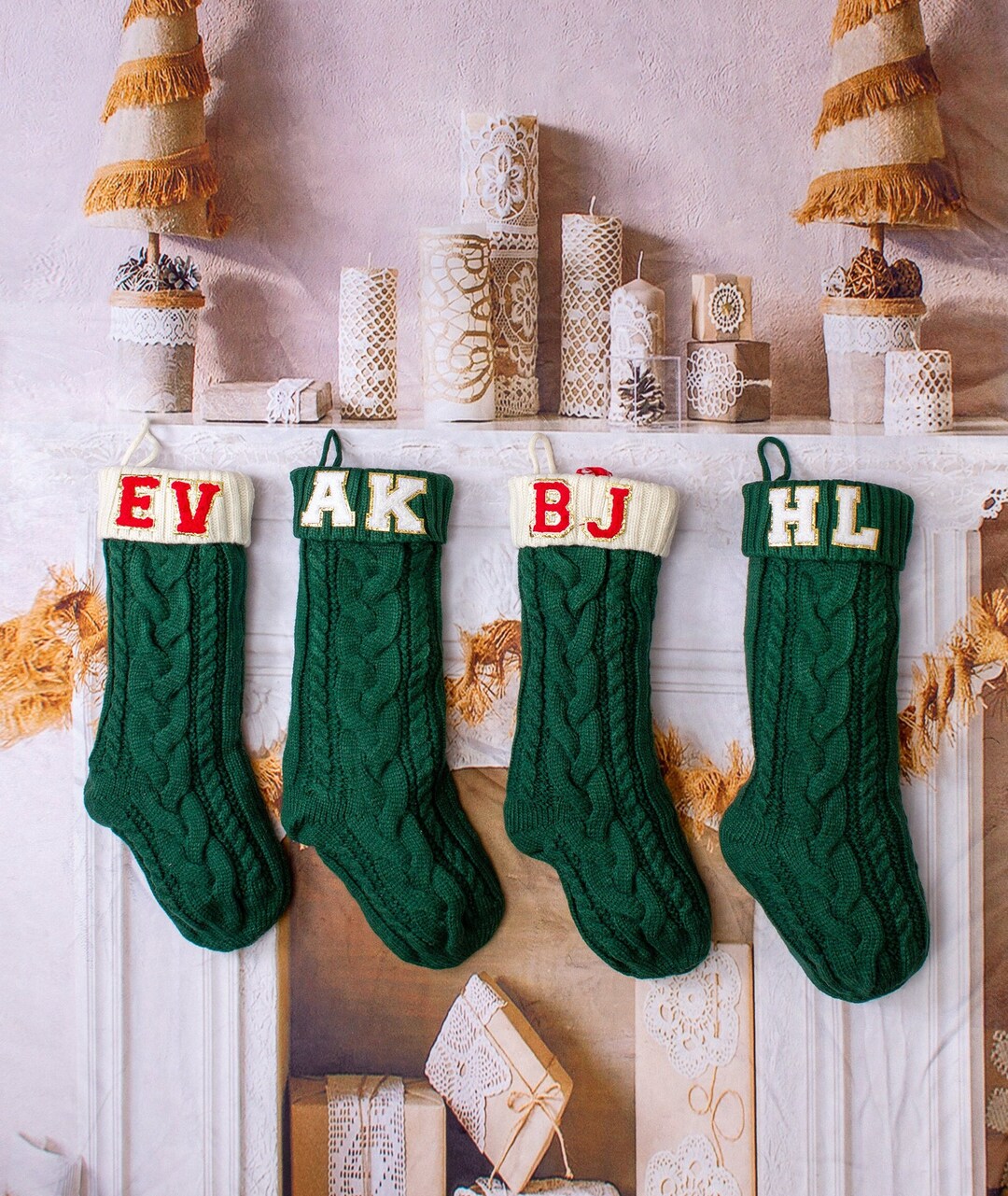Christmas Knit Stockings With Initials traditional Christmas Etsy