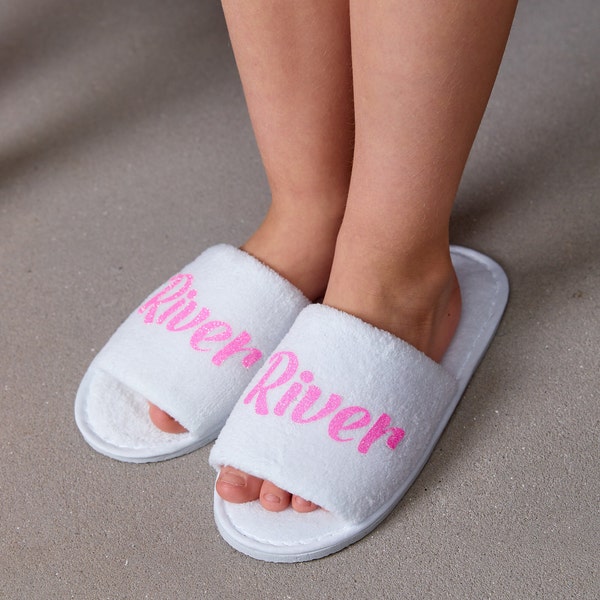 Custom Kids Party Slippers, Slippers with name, Personalized slippers, Sleepover party gifts, Sorority gifts, Birthday spa party-scrip 9 in