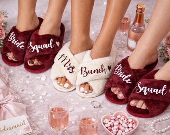 Custom Mrs Slippers, Bridal Party Slippers, Bridesmaid Slippers, Personalized Soft Fluffy Slippers -gl. Autumn
