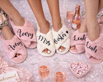 Bridal Party Slippers, Personalized Wedding Slippers, Bridesmaid Slippers, Custom Bride Squad Gifts, Soft Fluffy Slippers -gl. Autumn