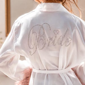 Satin Robe with Feathers, Bridesmaid Robes, Custom robes, Feathers Satin robe, Personalized robe, Getting ready Robe, Bridal party robe -alf image 5