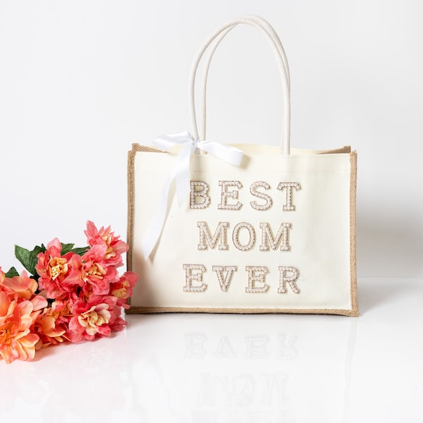 Custom Beach tote bag, Best Mom Ever Tote bag, Best Mom Ever gift, Mother's Day gift, Gift For Mom,  Gift for her, Custom Tote bag  - pearls