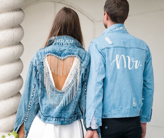 Bride and groom denim jackets hot sale