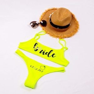 Custom Neon Bikini, Bridal Bikini, Bride squad swimsuits, Personalized bikini, Bridesmaid gifts, Bachelorette bikini, Bridesmaids - 2pcs-Aut