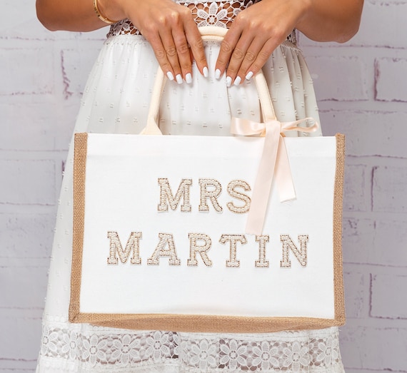 Bride Pearl Bag Custom Beach Bags Custom Bride Beach Bag With Pearl Patches Bride Beach Bag Bride to Be Bags Mrs Beach Bags white Pear Etsy