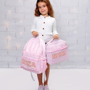 Back to school, Plaid Custom Backpacks, Custom Name lunch bags, Kids Backpack + lunch bag set, Kid&#39;s gifts back to school, pink Backpacks
