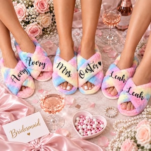Personalized Bridesmaid Slippers, Bachelorette Party Favors, Custom Bride Squad Gifts, Bridal Party Slippers, Wedding Favors - gl, aut image 4
