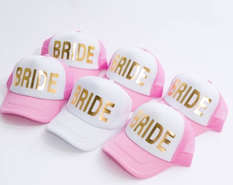 Bride Squad Custom Trucker hats, Bridesmaids gifts, Bachelorette trucker hats, Baseball caps for Bride and squad, matching tracker caps-Bold