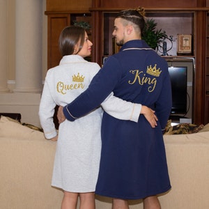 King and Queen Bathrobes with collar, Monogramed Bathrobes with collar, Customized bathrobes, Wedding gift, Anniversary gift -monogram
