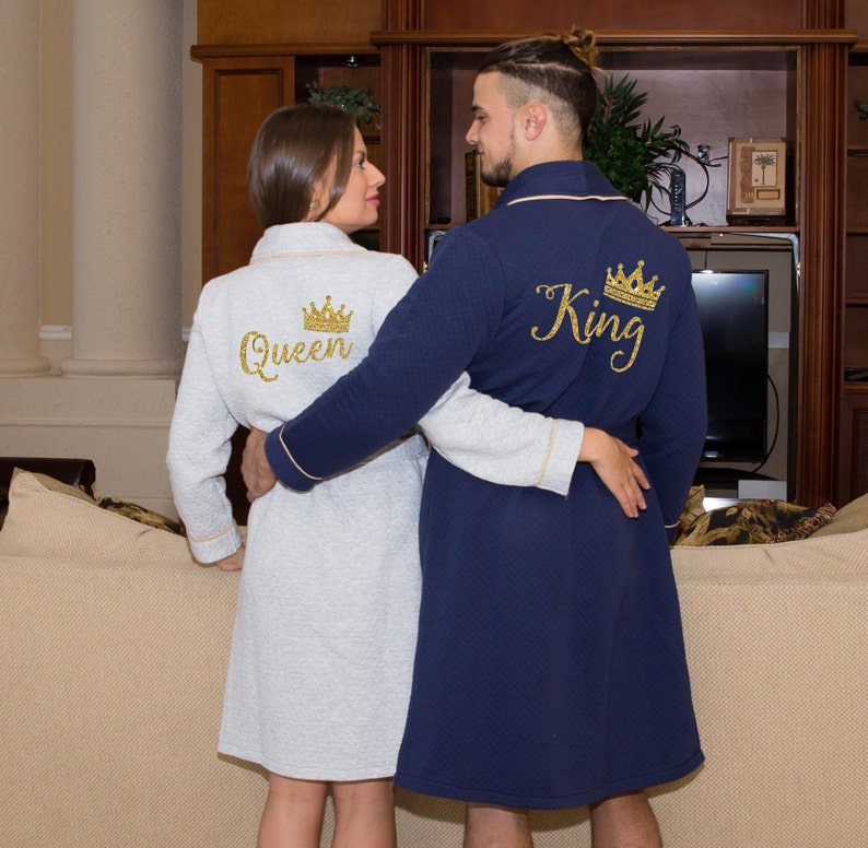 King and Queen Bathrobes With Collar Monogramed Bathrobes Etsy