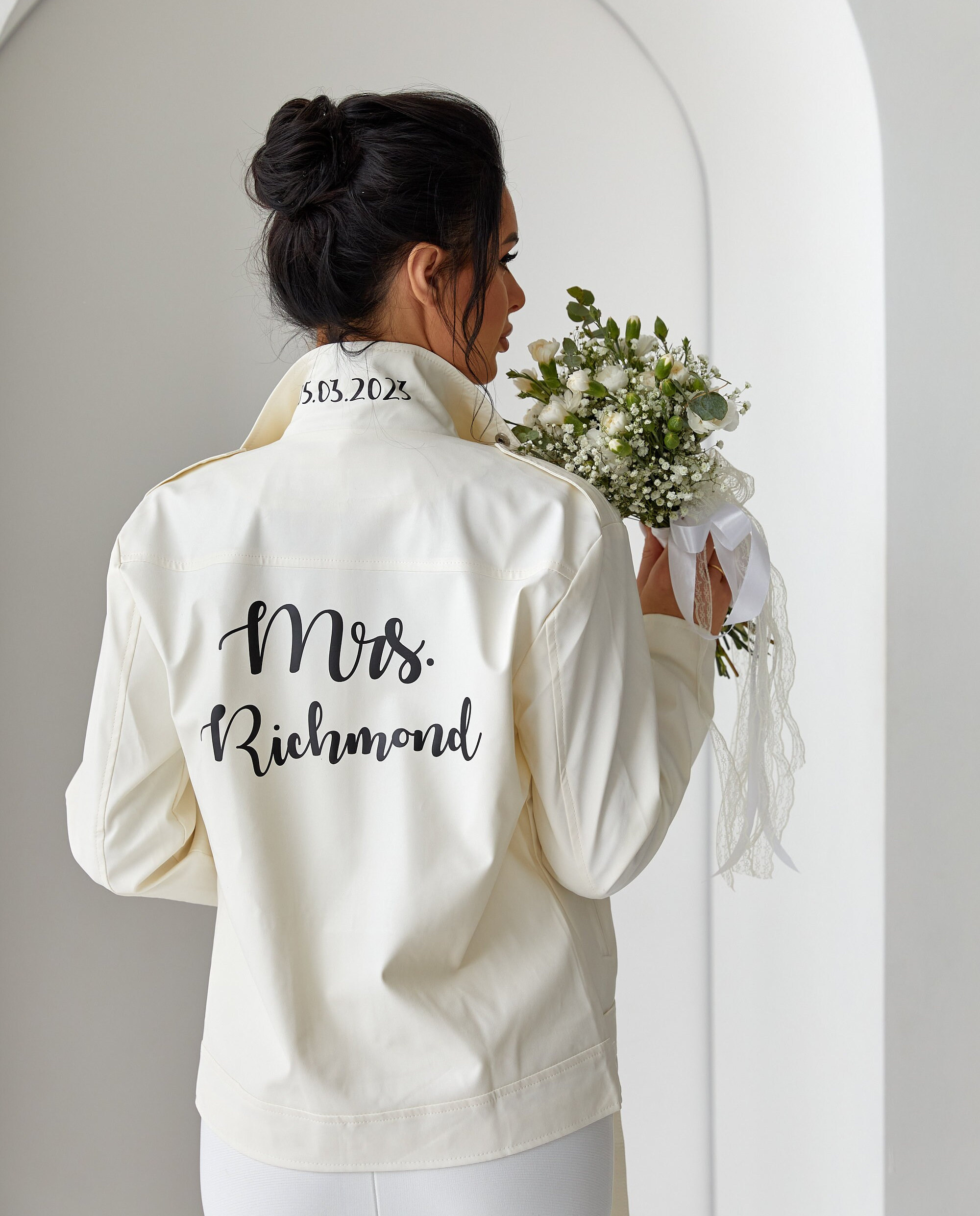 Mrs Bride Faux Leather Jacket, Custom White Jacket for Wedding