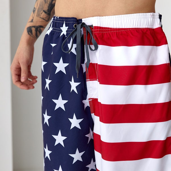 America print men's shorts, USA Flag print Men's Trunks, 4th of July Trunks ,Independence Day Shorts, USA trunks, Mens trunks - USA