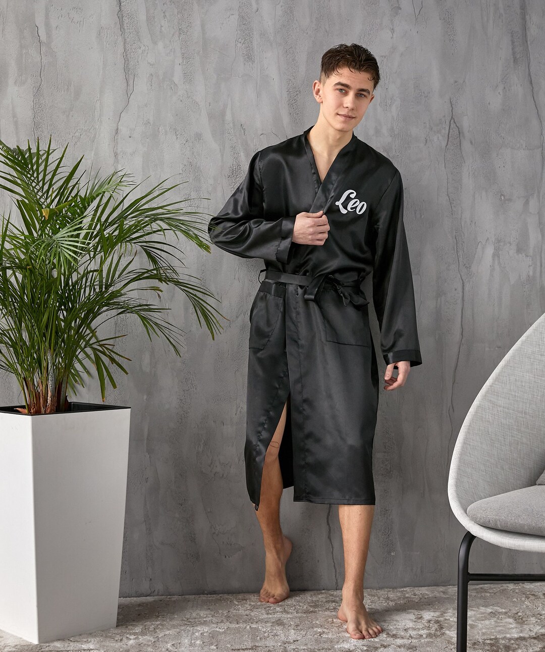 Custom Men's Satin Robe, Groom Robe, Groomsmen Robes, Wedding Men's