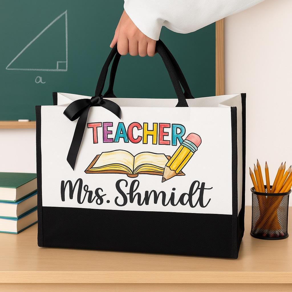 Personalized Teacher Tote Bag – Custom Teacher’s Name Canvas Bag ...