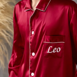 Long Personalized Pajama Set, Groom Pajamas, Custom Satin Pajama for Men, Mr Pajams, Gift for him, Fathers Day Gift, Anniversary gift - L+L