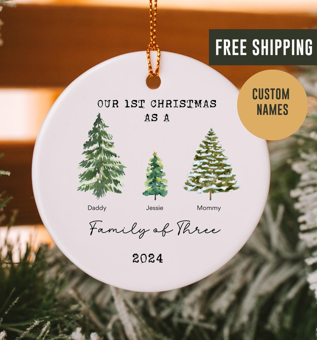 Personalized Christmas Family of Three Ornament, Family Names Ornament