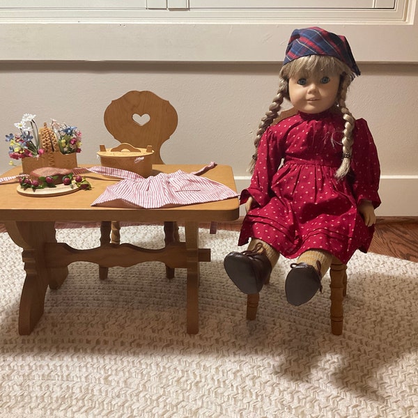 Original American Girl Kirsten doll with trunk, bed, table and chairs, clothes