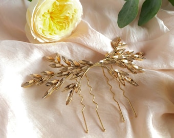 Branch crystal hair comb for romantic bride, gold crystal hairpin bridal, hair crystal vine bridal, crystal leaf headpiece, branch hairvine