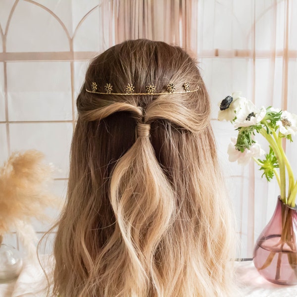 Tocado de boda celestial dorado, tiara de novia con estrellas, corona estrellada de doble posición para novia, tocado de novia Starburst.