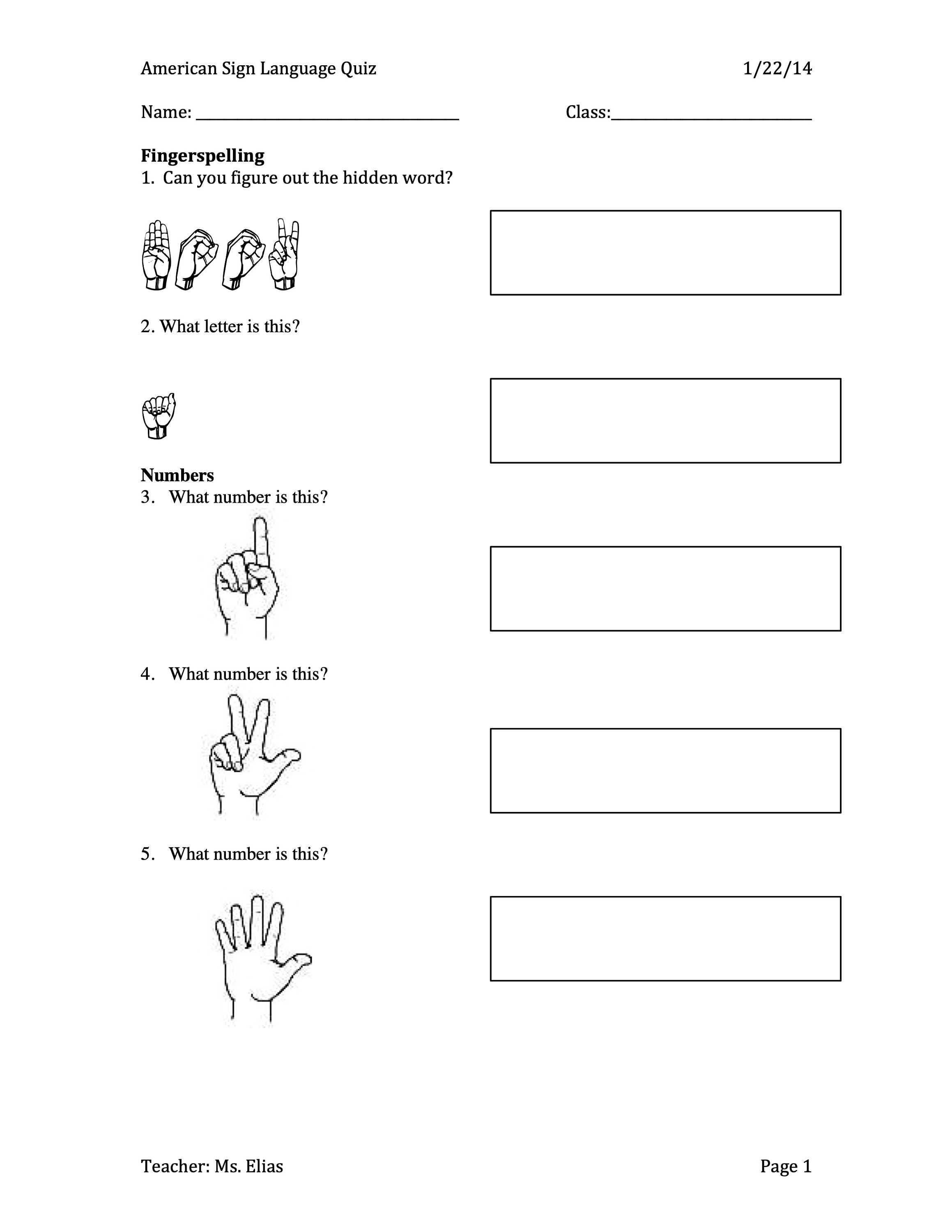 American Sign Language Quiz Workbook 14 Pages Etsy