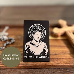 Carlo Acutis Gebetskarte Konfirmation Geschenk unter 20 Religiöser Geschenk Sohn Katholischer Heiliger Kartenständer Büro Schreibtisch Tech Professional
