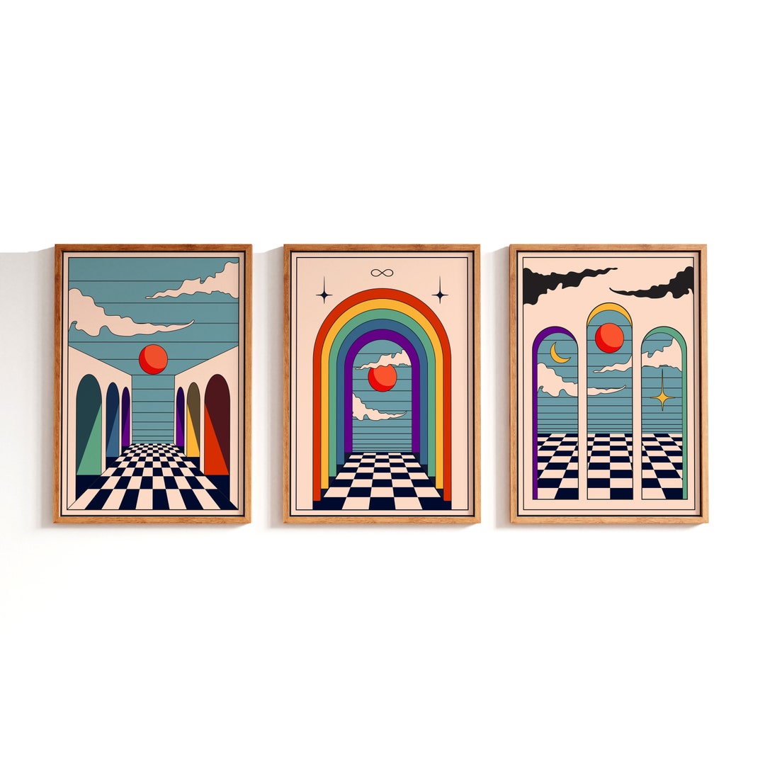 Hippie Style Wood Wall Decor Print Set Set of 3 Hippie Wall Etsy