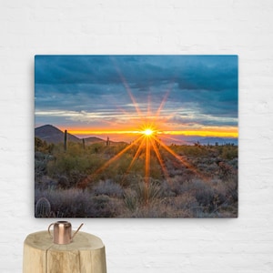 Arizona Desert Sunburst Sunrise Landscape Canvas Print, Southwest Sunrise Wall Art, Scottsdale AZ Print