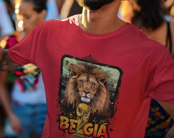 Belgien 2026 FIFA World Cup T-shirt | Röda Djävlarna fotbollsfangåva | Belgisk fotbollströja | Unisex t-shirt med grafik